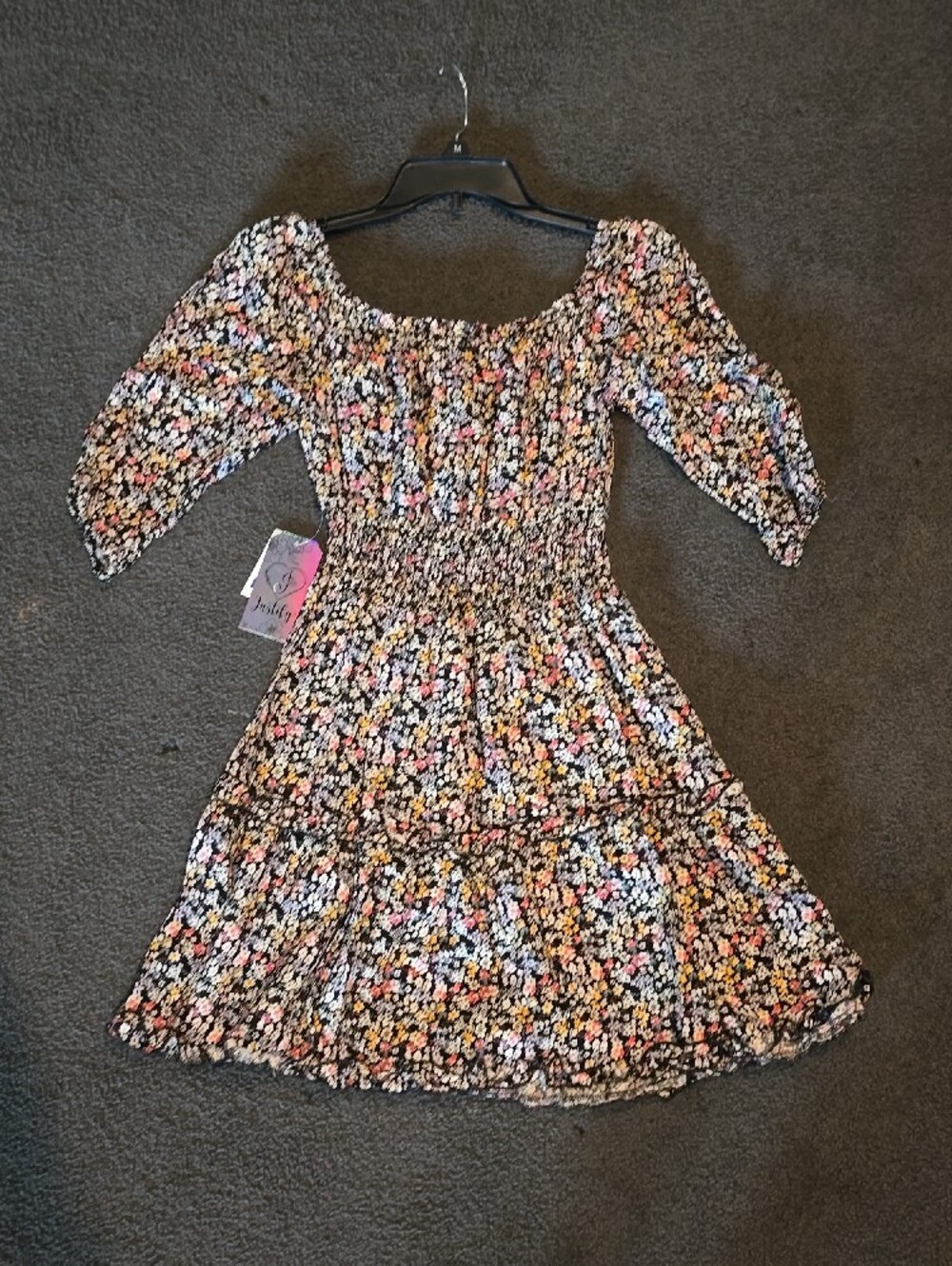 Justify Black Floral Midi Dress with Pink and White Accents - Picture 6 of 7